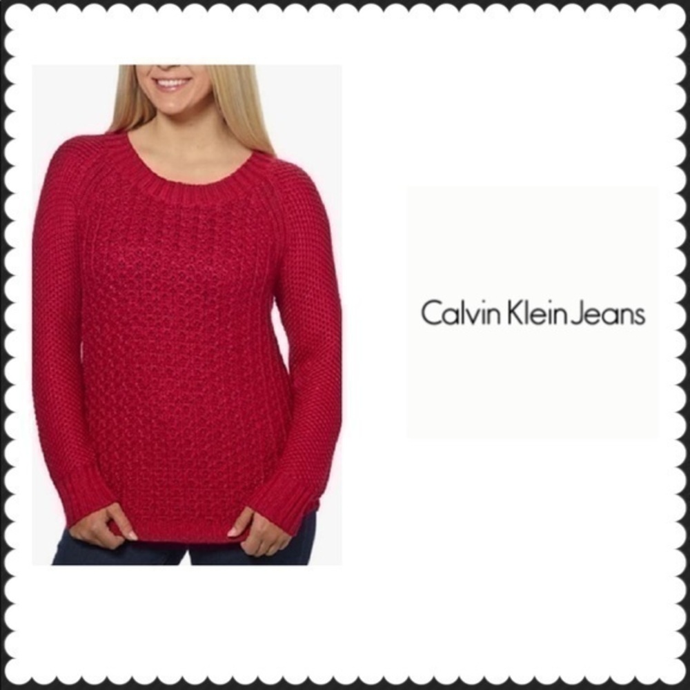 Calvin Klein Jeans Crew Neck Red Sweater XL Acrylic Nylon